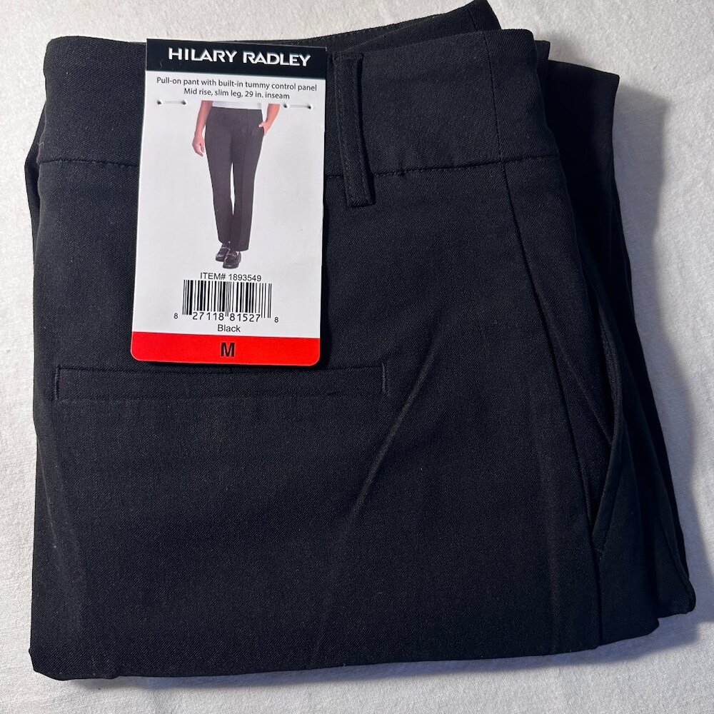 Hilary Radley Women’s Pull-On Pant Size M Black Tummy Control Mid Rise Slim Leg